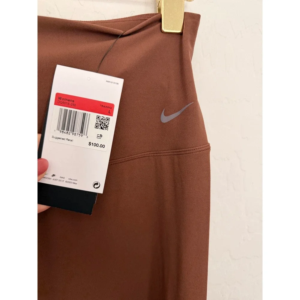 Nike Zenvy Gentle-Support High-Waisted 7/8 Lightweight Leggings Brown Sz L NWT